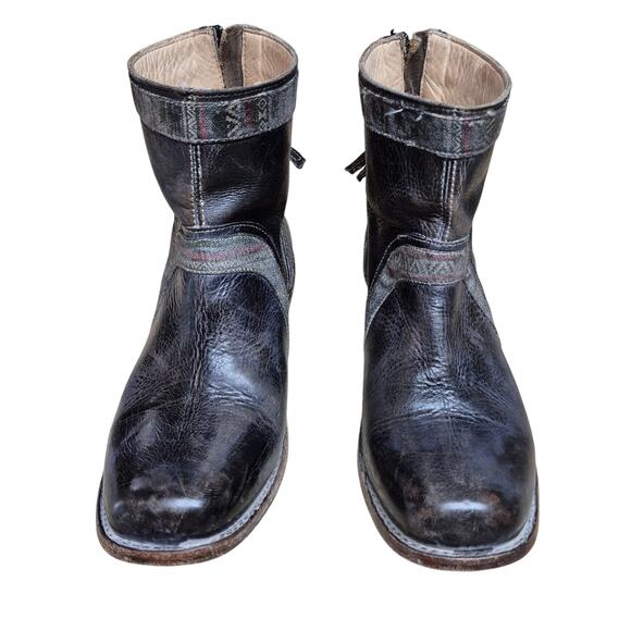 Bed Stu Black Binary Rear Zip Bench Made Distressed Leather Ankle Boots Size 9 - Picture 2 of 6